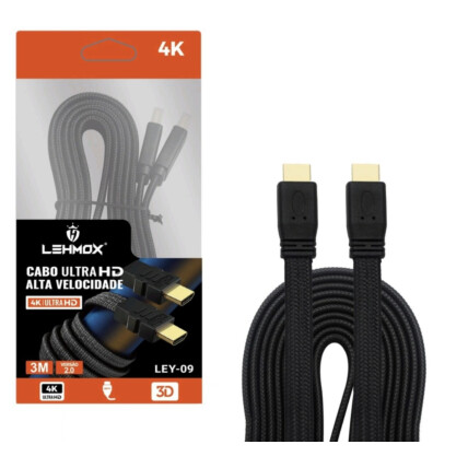 Cabo HDMI 3 metros HD Alta Velocidade 2.0 4k Ultra HDTV 1080p LEHMOX - LEY-09