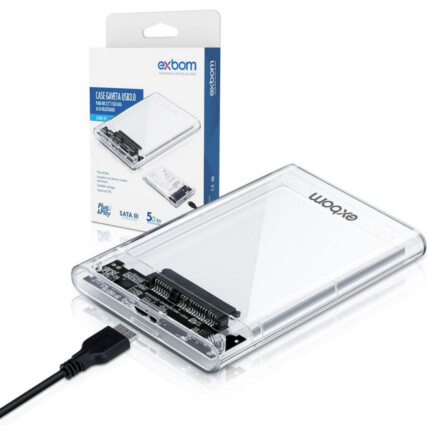 Case transparente p/ HD SATA 2.5" HHD/SSD USB 3.0 Original Transmissão 5GPBS-CGHD-35