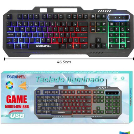 Teclado Gamer Retroiluminação Semi Mecânico Led RGB ABNT2 Durawell - DW-888