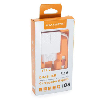 Carregador IOS Lightning 3.1A H'Maston com 2 USB - Y-12-2 