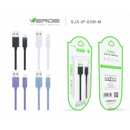 Cabo para IOS Lightning Turbo 65W 1 Metro Verde - SJX-IP- 65W-M