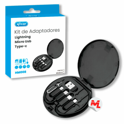 Kit de Adaptadores Padrões Lightning, Micro Usb V8 e Type-C KNUP - KP-HM008