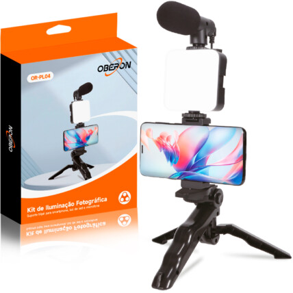 Kit Iluminação com Microfone para Fotos e Vídeo Profissional OBERON - OR-PL04