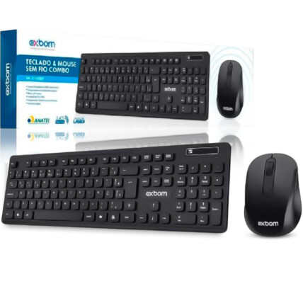 Kit Teclado e Mouse Sem Fio 2.4GHz ABNT 2 Exbom - BK-S1000F
