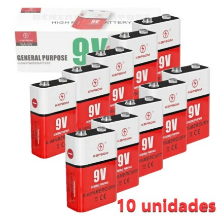Kit 10 Unidades Baterias Pilhas Alcalinas 9V Uso Geral Kapbom KA-9V