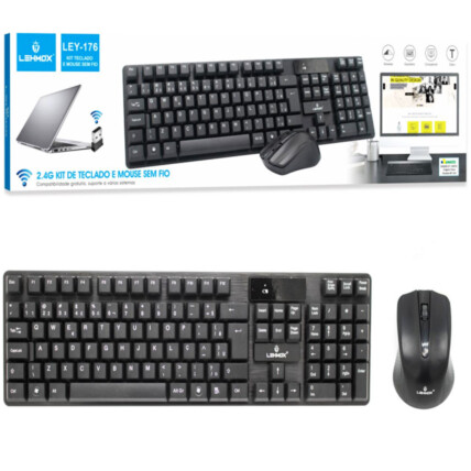Kit Teclado e Mouse sem Fio Usb Wireless 2.4 Ghz Lehmox - LEY-176