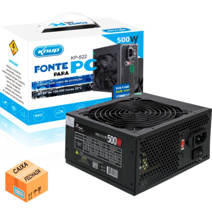 Fonte Gamer ATX 500W Silenciosa Bivolt Manual KNUP - KP-522 10 UNIDADES
