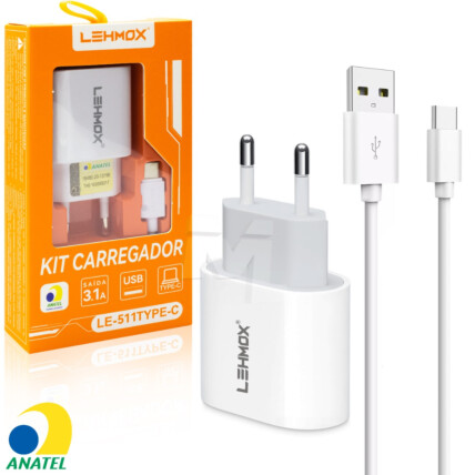 Carregador de Celular 3.1A Usb com Cabo Type-C LEHMOX - LE-511 TYPEC