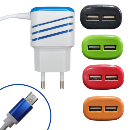 Carregador de Celular 3.1A com 2 Portas USb e Cabo V8 sem Embalagem - LE-513