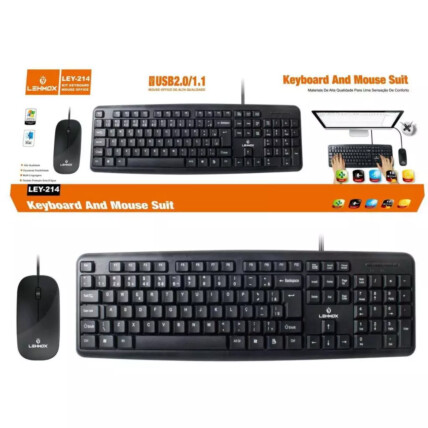 Kit Teclado e Mouse com Fio Usb Padrão Lehmox - LEY-214