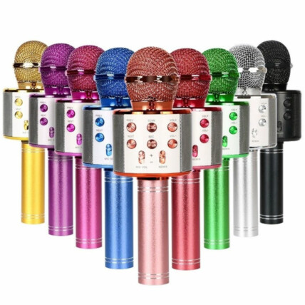 Microfone Karaokê Sem Fio Bluetooth Recarregável USB com LED - AN-858