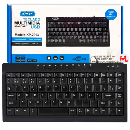Teclado Usb Mini Multimídia perfil baixo e silencioso Com FIO ABNT2 Knup - KP-2013