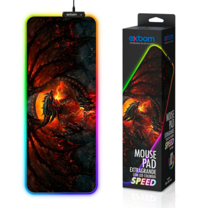 Mouse Pad Gamer Grande com LED RGB Dragão 300x800x4mm - MP-LED3080C01