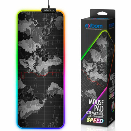 Mouse Pad Gamer Grande com LED RGB Mapa do Mundo Matrix 300x800x4mm - MP-LED3080C02