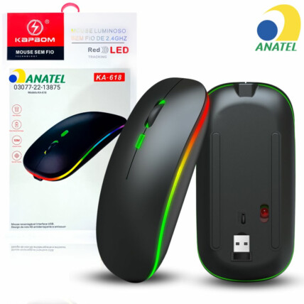 Mouse Sem Fio Wireless Recarregável com LED KAPBOM - KA-618