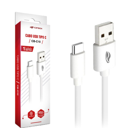 Cabo Usb Type C 1 Metro 3A Branco C3Tech - CB-C10WH 