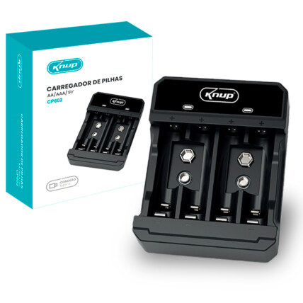 Carregador De Pilhas Recarregáveis AA/AAA/9V Usb KNUP - KP-CP602