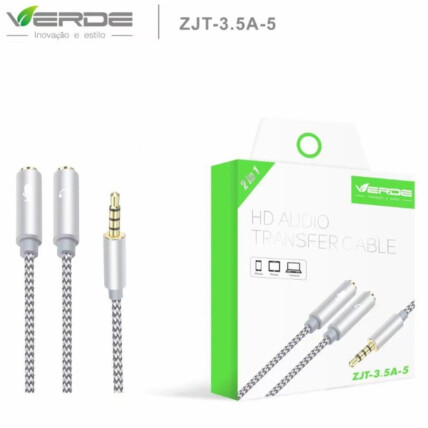 Cabo Adaptador P2 Macho para 2 P2 Fêmea 3,5mm Verde - ZJT-3.5A-5