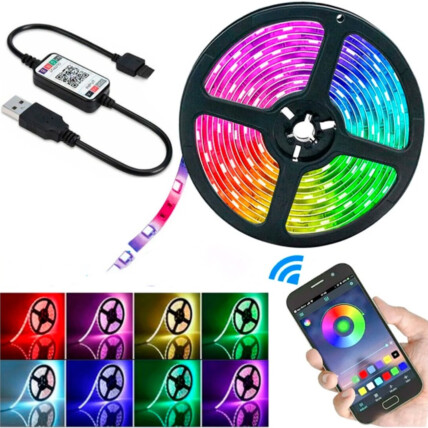 Fita LED Acionamento Bluetooth Com 150 LEDS 5050 RGB Controle APP Com 5 Metros USB e Ritmo Musical Kapbom - KAP-5050P