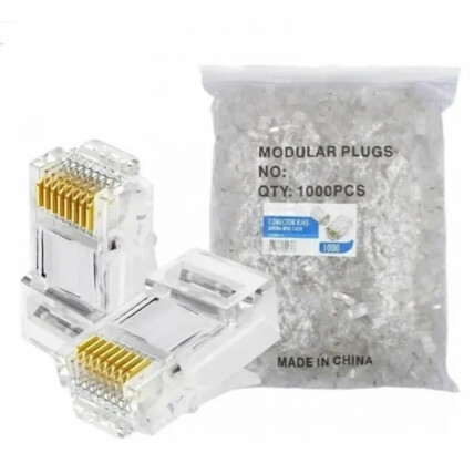 Conector RJ45 cristal 8P8C 1000 unidades Cat5e suporta Ethernet 30μm - CONT-RJ45P1K