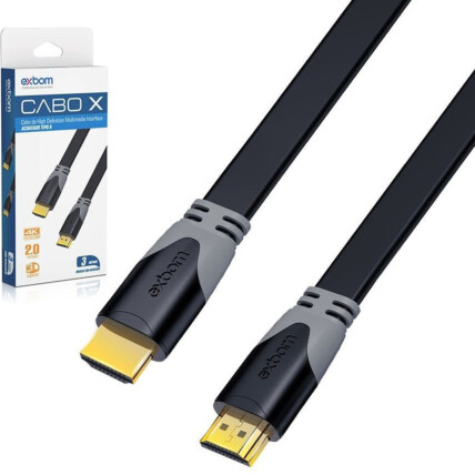 Cabo HDMI 2.0 Flat com 3 Metros Conector Banhado á Ouro HD 4K 60hz EXBOM - CBX-H2B30SM