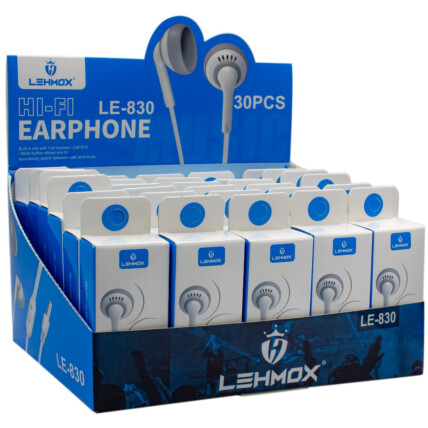 CAIXA FECHADA EXPOSITORA 30 UNIDADES Fone de Ouvido Auricular Com Microfone LEHMOX - LE-830