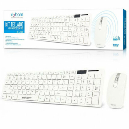Teclado e Mouse Sem Fio 2.4ghz Branco Exbom - BK-S1000