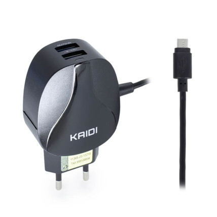 Carregador Duplo Usb 2.4A com Cabo V8 Micro Usb Kaidi - KD-81S