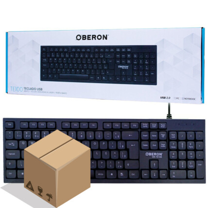 CAIXA FECHADA 30 UN Teclado com Fio USB Oberon Teclas Silenciosas Padrão ABNT Preto - OR-TE100