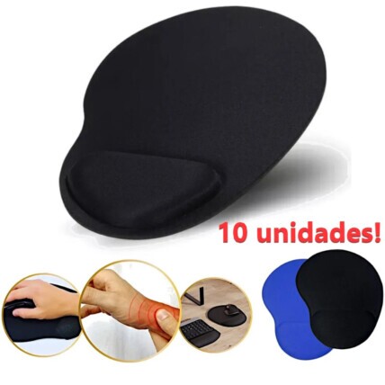 Kit 10 Mouse Mouse Pad Preto Com Apoio De Punho Anxin-SP-007
