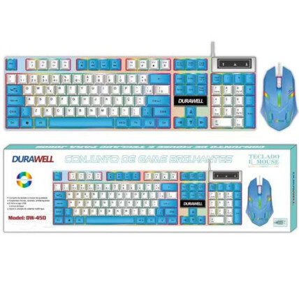 Kit Teclado e Mouse Semi Mecânico com Fio Led RGB Durawell - DW-450 AZUL
