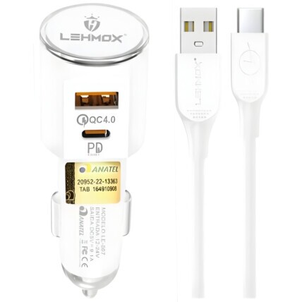 Carregador Veicular 30w Entrada USB e Type-C LEHMOX - LE-507-4