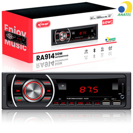 Som Automotivo Bluetooth Usb Aux Rádio AM/FM KNUP - KP-RA914