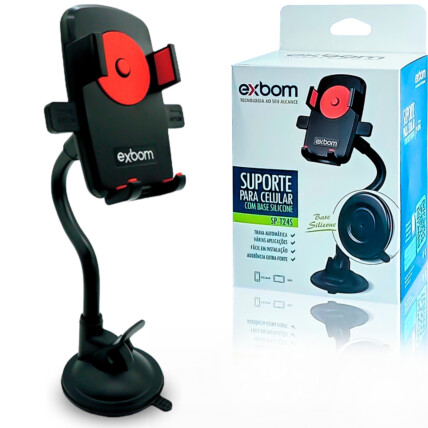 Suporte para Celular Veicular com Trava Automática e Haste Flexível EXBOM - SP-T24S
