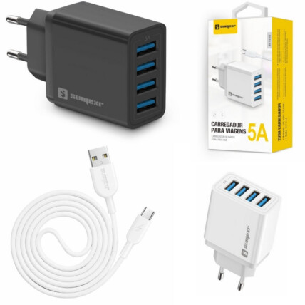 Kit Carregador Turbo 5.0ACom 4 Entradas USB + Cabo USB para V8 Sumexr - SX-F8-V8