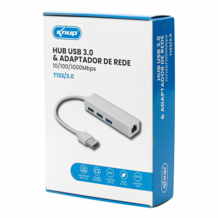 Hub USB 3.0 Com 3 Portas E Conversor de Rede Knup - KP-T133