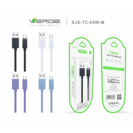 Cabo Type C Turbo 65W USB 1 Metro Macaron Verde - SJX-TC-65W-M