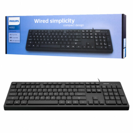 Teclado Com Fio USB Escritório Ergonômico Chocolate Preto Philips - K302/SPK6302B