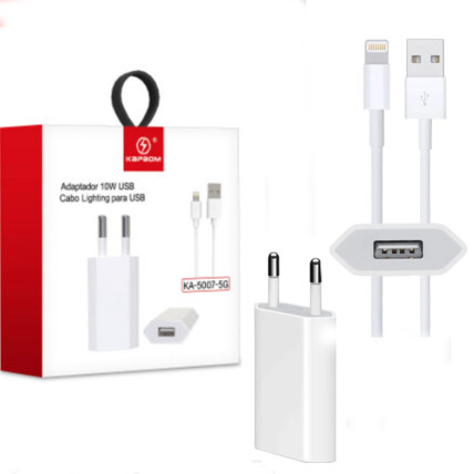 Carregador 2.1A + Cabo Lightning IOS USB 10W 1 Metro - KA-5007-5G