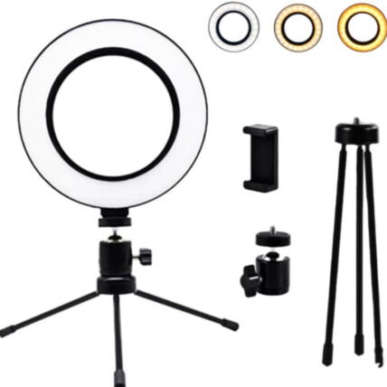 Ring Light 6 Polegadas com Tripé de Mesa Led 3 Cores USB Kapbom - KAP-G005 6''