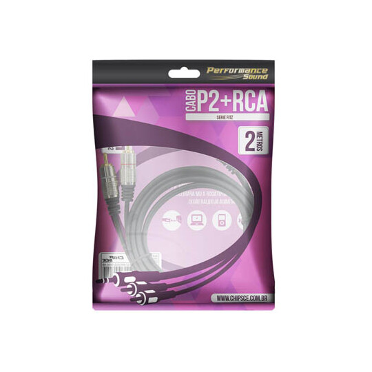 Cabo de Áudio Fitz P2 + 2RCA Estéreo Plug Metal 2 metros Chipsce - 018-0702