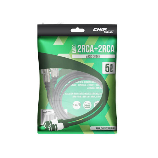 Cabo de Áudio Fitz 2RCA + 2RCA Plug Metal 5 metros Chipsce - 018-0742