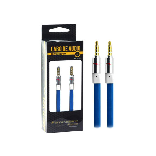 Cabo Auxiliar P2+P2 Premium Estéreo Flat Azul - 10 Metros Chipsce - 018-5781