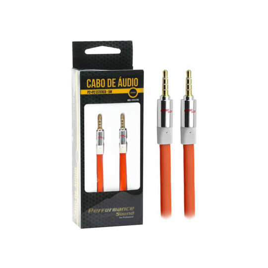 Cabo Auxiliar P2+P2 Premium Estéreo Flat Laranja - 5 Metros Chipsce - 018-5792