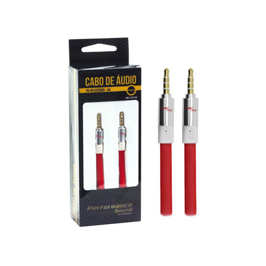 Cabo Auxiliar P2+P2 Premium Estéreo Flat Vermelho - 5 Metros Chipsce - 018-5796