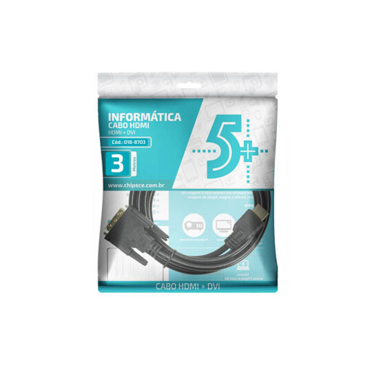Cabo de Vídeo Dvi 24+1 + Hdmi Macho - Preto 3 Metros Chipsce - 018-8703