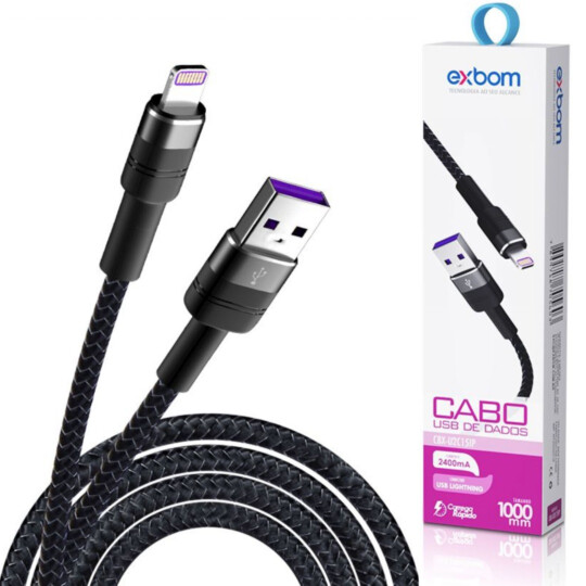 Cabo Lightning IOS 2.4A Turbo 1 Metro Alumínio Dados e Carregamento Exbom - CBX-U2C15IP