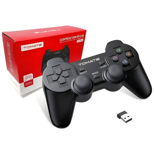 Controle Sem Fio Tomate Preto 2.4GHz USB para PC Windows Modelo MAY-004A