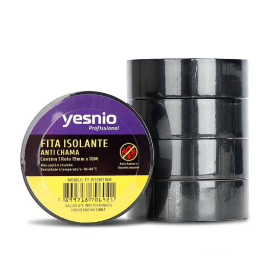 Fita Isolante Antichama Preta 19mm x 10 Metros 04037 YESNIO - FT-PIS381910M