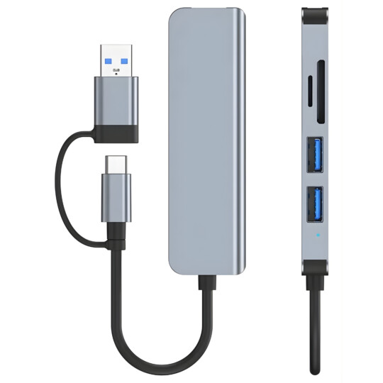 Hub Usb 3.0 E Usb Tipo C Leitor De Cartão SD Cinza